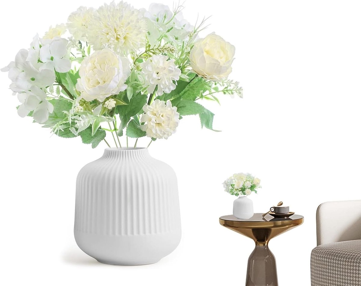 Kunstbloemen met Vaas - Nep Bloemen Zijde Roos - Huis Decoratie - Onderhoudsvrij Bloemstuk