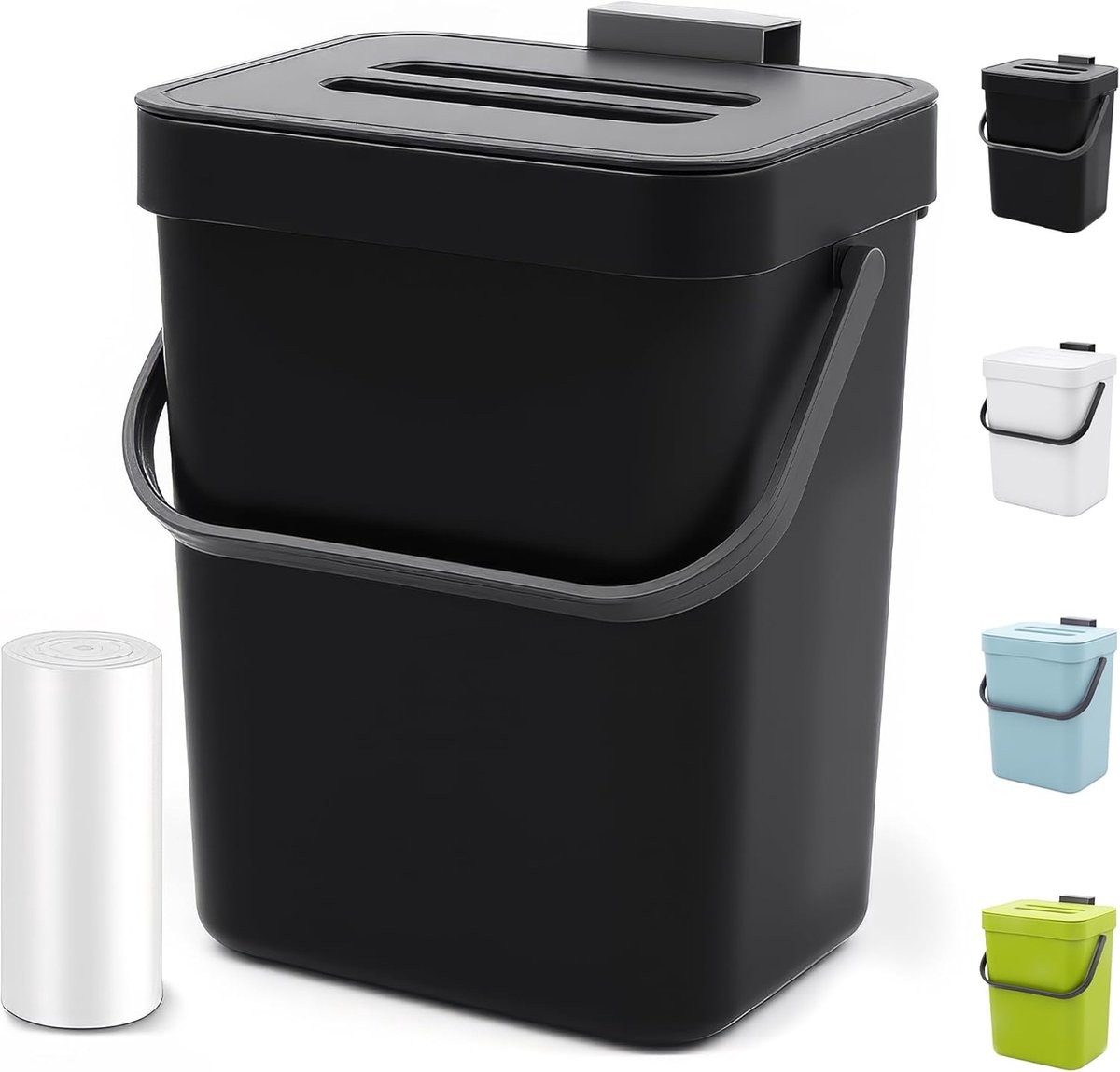 Aanrecht Compostbak - Kleine Vuilnisbak - Keuken Afval Sorteren - Geurloos Deksel - 5 Liter - Zwart