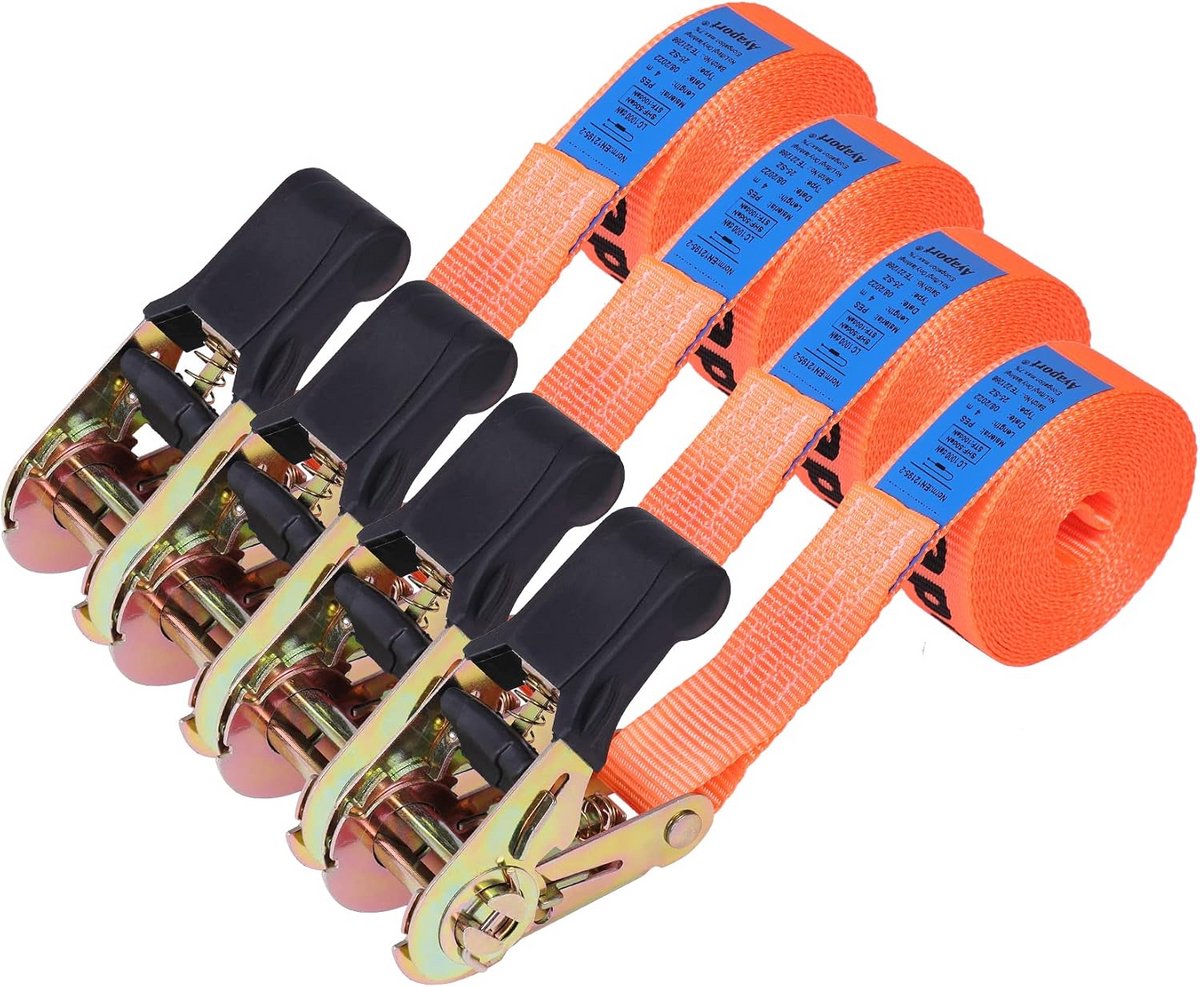 Spanbanden met ratel - Sjorbanden set - Lading vastzetten - Eindloos ontwerp - 4 meter 4 stuks - Zwart
