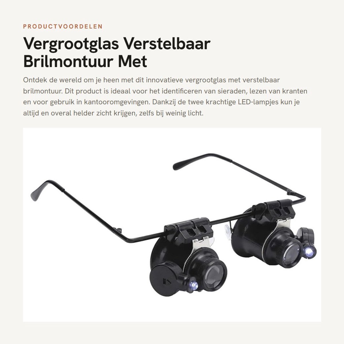 Dailygoods - Vergrootglas - Verstelbaar Brilmontuur - Met LED-lampjes - Ideaal voor Thuisgebruik - Perfect voor Veldonderzoek en Kantoorwerk