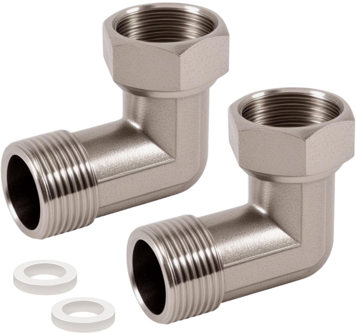 Dailygoods- Hoekschroefverbinding 90 graden - 3/4 inch Beweegbare Schroefverbinding - Roestvrij Staal - Corrosiebestendig - Set van 2 Stuks - Eenvoudig te Installeren - Buisverbinding