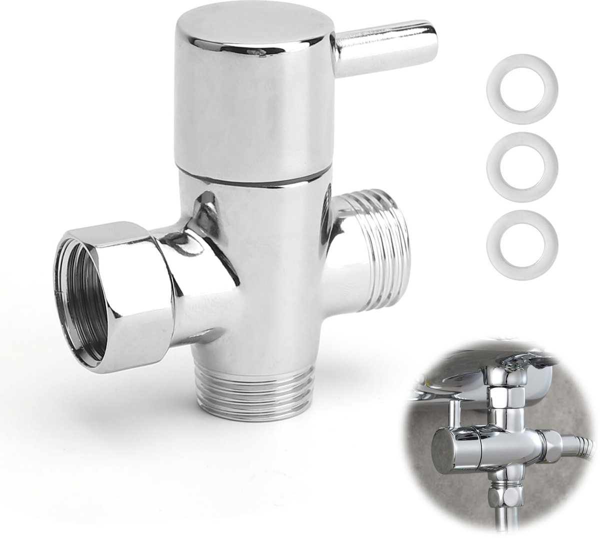 Dailygoods - Driewegventiel - 1/2 inch - Ergonomisch T-stuk - Chroom - Doucheadapter - Geschikt voor solardouches - Massief messing