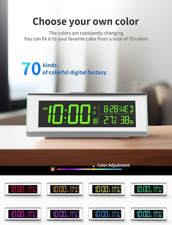 Digitale wekker - Slaapkamer klok - Wakker worden - Sfeerlicht functie - 21 cm - Wit — afbeelding 4
