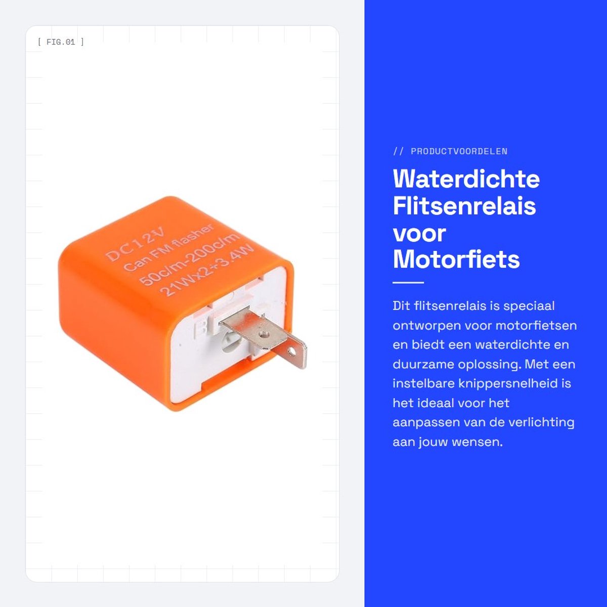 Dailygoods- Flitsrelais Snelheid Verstelbaar - Waterdicht - Knipperlicht Motorfiets - LED Lampen - 2-pins - Duurzaam
