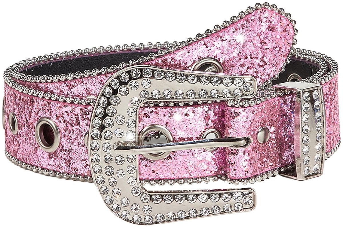 Dailygoods- Tailleriem Glanzend - Damesriem met Strass - Leren Riem - 103 cm - 3,8 cm Breedte - Luxe Look