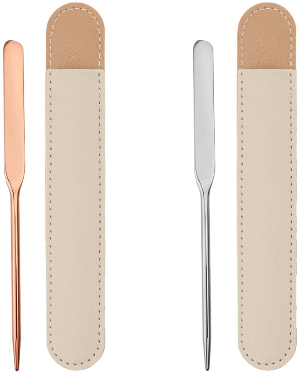 Dailygoods- Make-upspatel Set - 2 Stuks Roestvrij Staal - Leren Etui - Herbruikbaar - Cosmeticaspatel - 16 cm/17,5 cm - Cosmetic Spatula