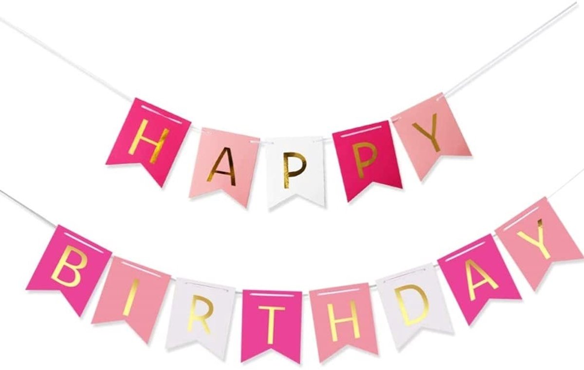 Dailygoods - Happy Birthday-banner - Roze, Wit en Goud Verjaardagsdecoratie