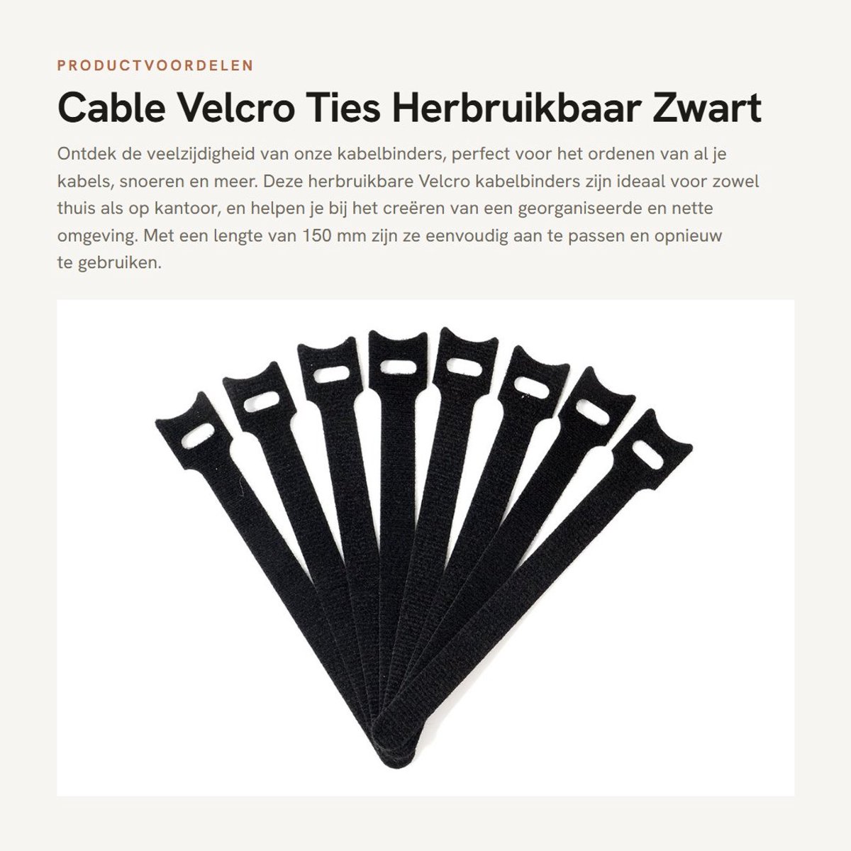 Dailygoods - Cable Velcro Ties - Herbruikbaar - Zwart - Kabelbinders - Perfect voor ordenen van kabels - 100 stuks