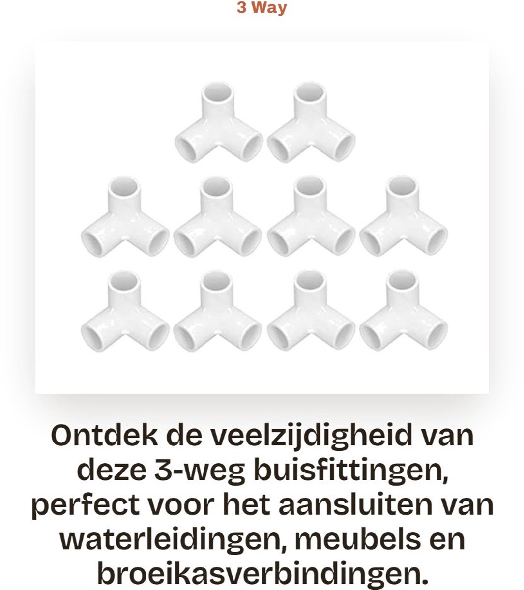 Dailygoods- Hoekconnector 3-Weg PVC - 90 Graden Elleboog - Pijpfittingen - Binnendiameter 20mm - Set van 10 - Voor Waterleidingen en Meubels - Pijpfitting