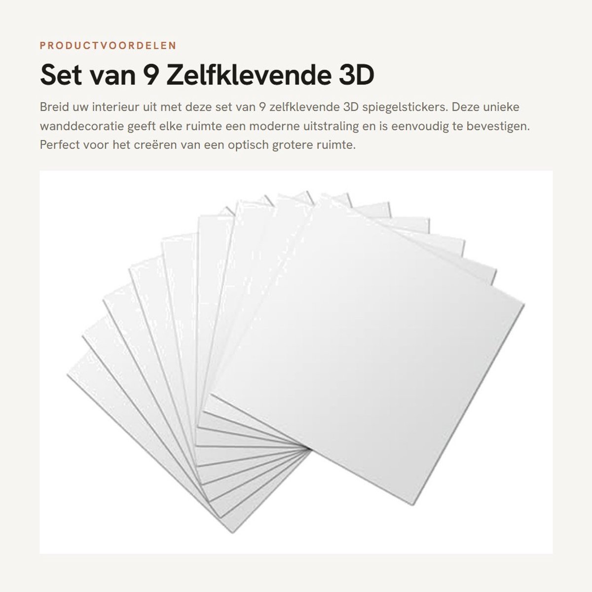 Dailygoods- Spiegelstickers 3D - Zelfklevend - Wanddecoratie - 9 Stuks - 15 x 15 cm - Kunststof