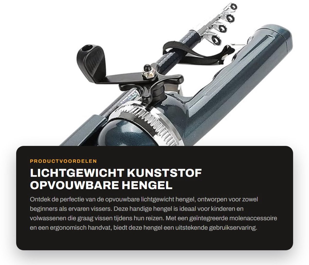 Dailygoods- Hengel Lichtgewicht - Opvouwbaar - Kunststof - Ergonomisch Handvat - Roestvrij Staal - Draagbaar 24,3 cm - Visstok