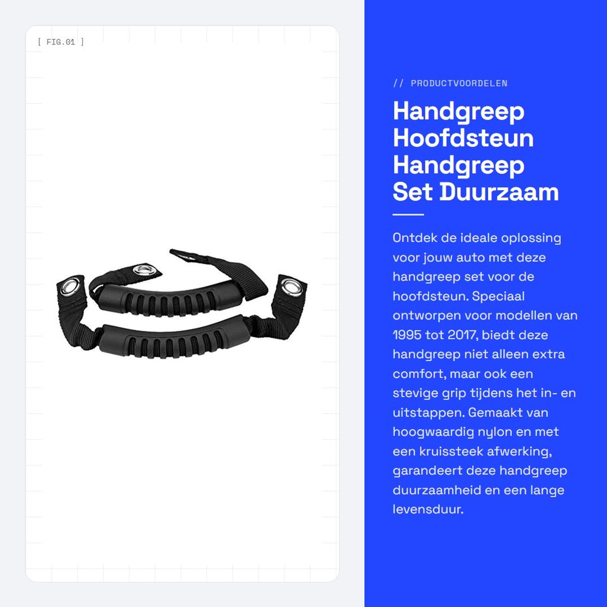 Dailygoods- Handgreep Hoogwaardig Nylon - Handgreep Achterbank - Handgreep Hoofdsteun - Duurzaam - Eenvoudig te Installeren - Geschikt voor 1995-2017