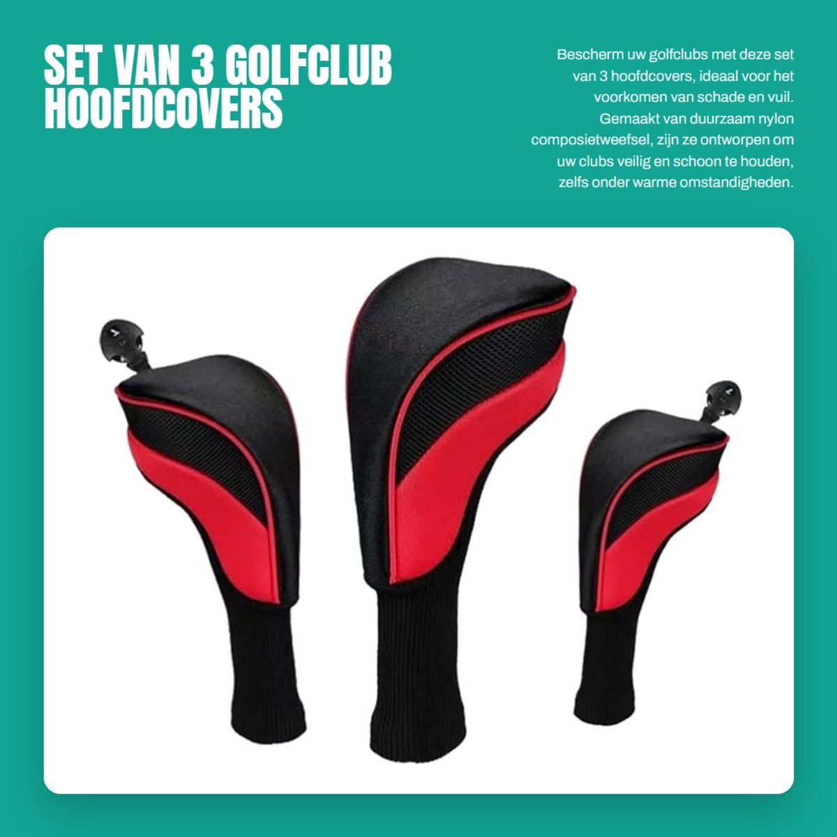 Dailygoods- Golfclub Covers - 3 Stuks - Zacht Nylon Composiet - Hoofd Covers - Ademend - Flexibel Ontwerp - Bescherming tegen Schade - Golfclubhoezen
