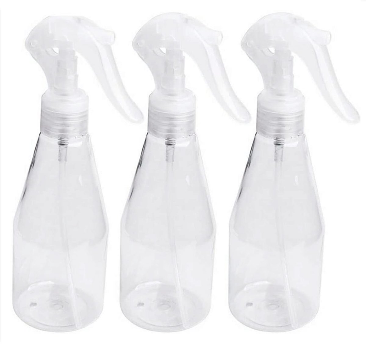 Dailygoods- Spuitfles 200 ml - Set van 3 - Kunststof - Fijne nevel - Voor tuin/planten/schoonmaken - Transparant - Verstuiver
