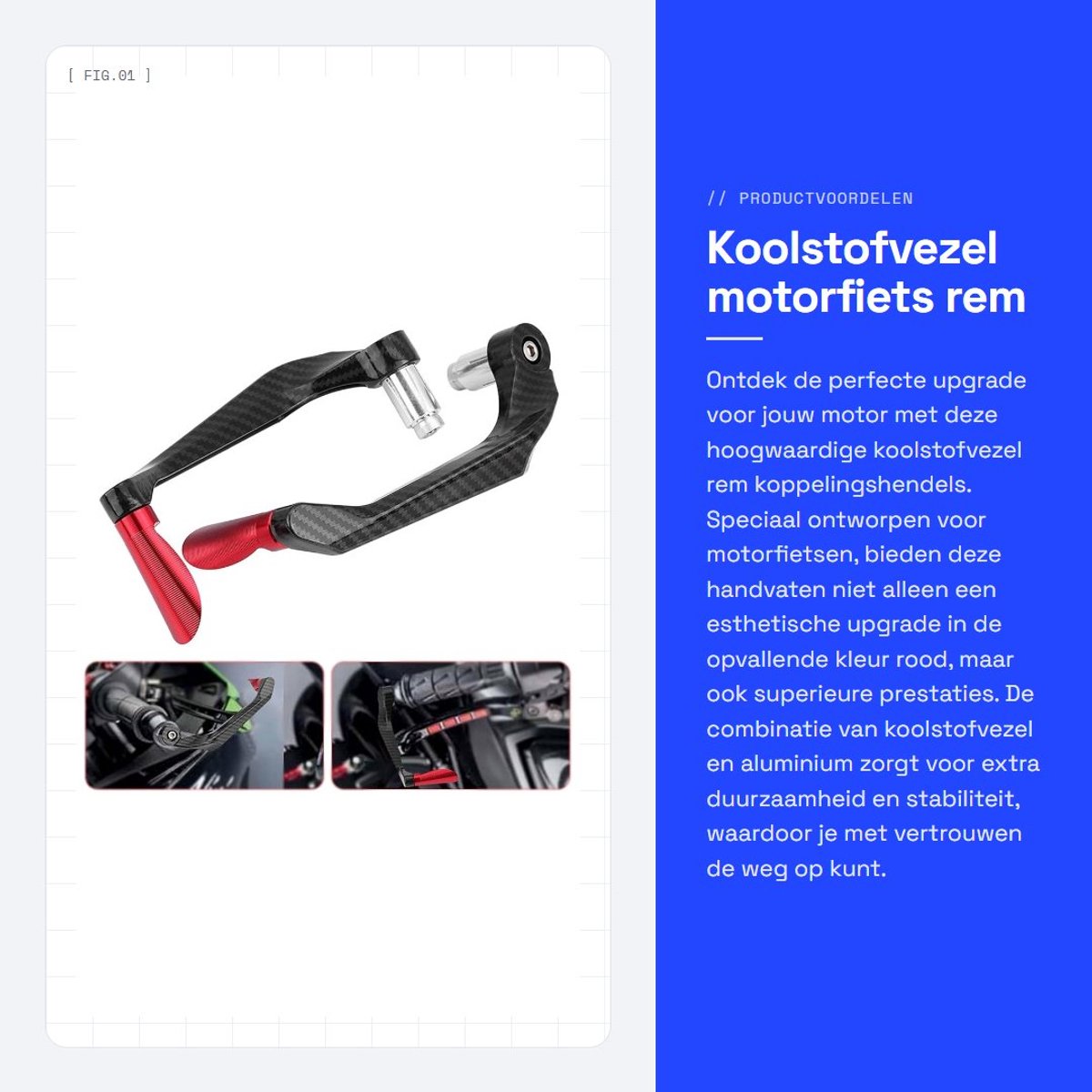 Dailygoods- Remhendels Hoogwaardige Koolstofvezel - Remkoppeling - Stuurkoppeling - Duurzaam - Veiligheid - Perfecte Hendelpositie - Motorfietsrem