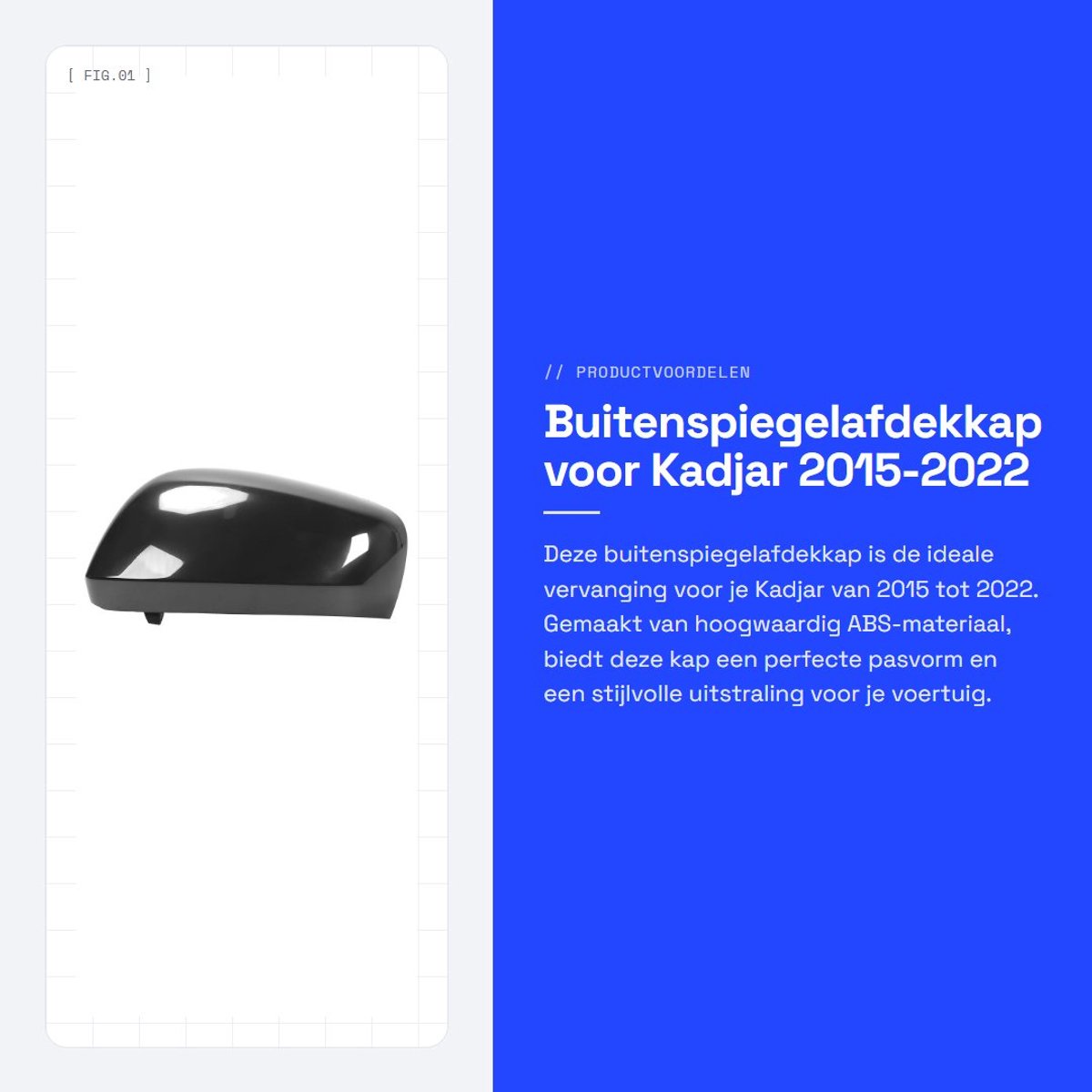 Dailygoods- Buitenspiegelafdekkap voor Kadjar 2015-2022 - Zwart - Hoge sterkte ABS - Vervangingsonderdeel - Superieure bescherming - Eenvoudige installatie - Spiegelkap
