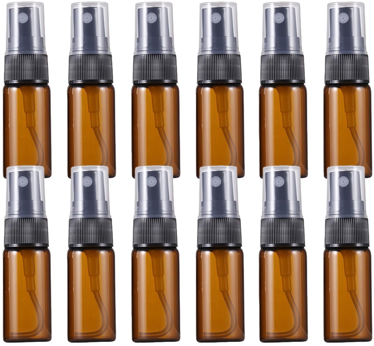 Dailygoods- Glazen Flessen 12 Stuks - Amber Fles - Spraykop - Refillable - 5/10/15 ml - Handig voor Parfum/Cosmetica - Parfumflesjes
