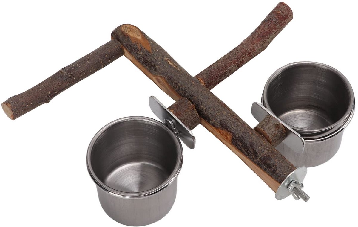 Dailygoods- Vogelvoederhuisje Roestvrij Staal - Houten Paal - Afneembare Voerbak - Eenvoudig te Installeren - Veilig en Niet Giftig - Stabiele Bevestiging - Vogeldrinkbak