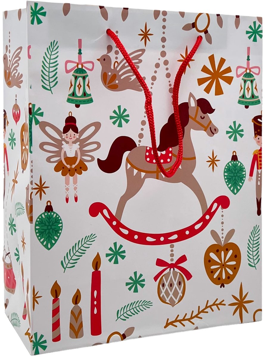 Dailygoods- Geschenkzakjes Herbruikbaar - Geschenktassen met Draaglus - 24 Stuks - 23 x 18 x 8 cm - Kleurrijke Motieven - Glitter/3D Motieven - Cadeautassen