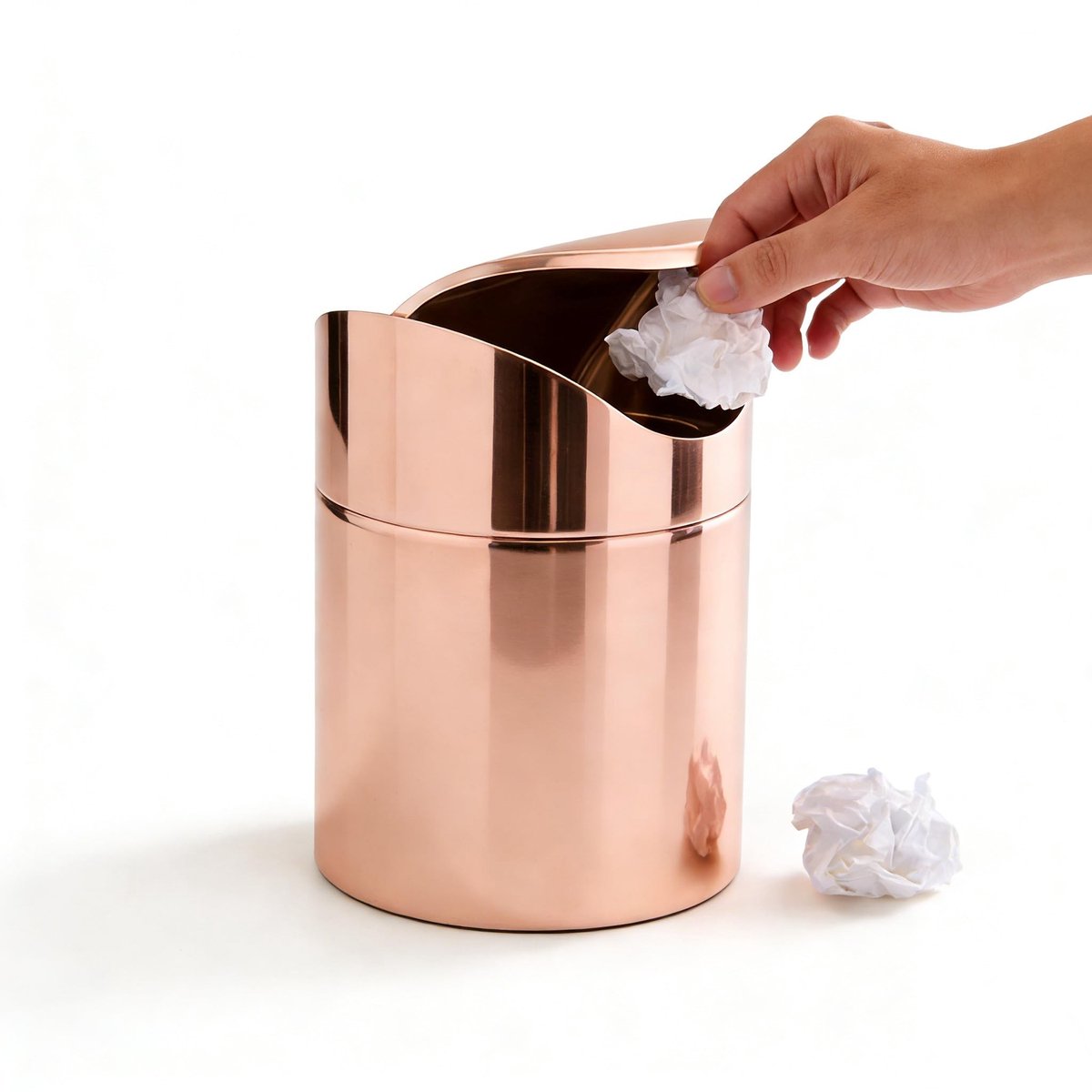 Dailygoods- Vuilnisbak Roestvrij staal - Mini Afvalemmer - Tafelblad - Swinglid - Voor Kantoor/Badkamer - Compact ontwerp