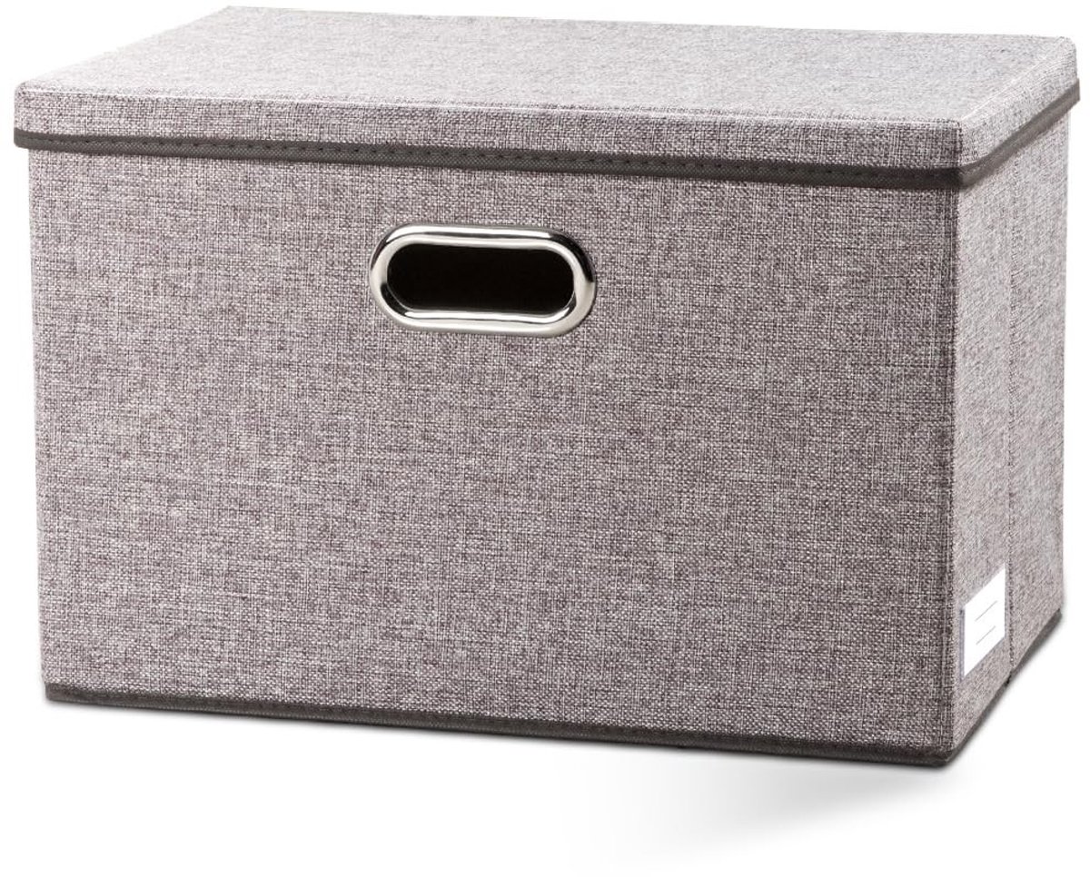 Dailygoods- Opbergdozen Stapelbaar - Opbergdoos met Deksel - Decoratieve Linnen Organizer - Grijs - 43x30x30 cm - Veelzijdig Gebruik - Opbergmand