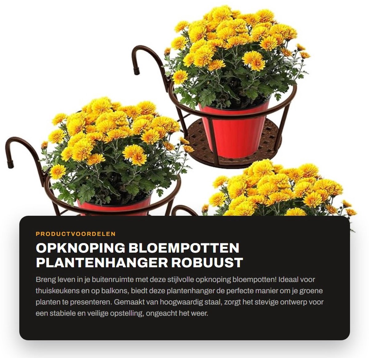 Dailygoods- Bloemmanden - Hoogwaardige Stalen Beugel - Hangpotten Binnen/Buiten - Waterdicht - Antislip - Eenvoudige Montage - Hangpot