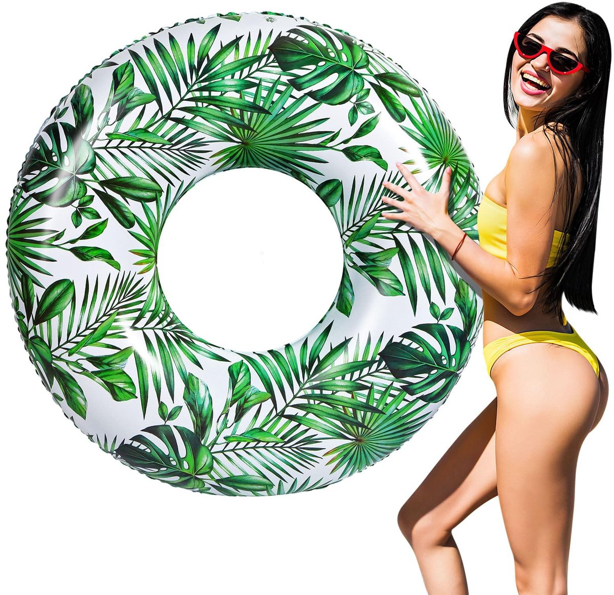 Dailygoods- Zwemband - Inflatable Zwemband met Bladontwerp - Zwembad Speelgoed - Zwemring voor Volwassenen - PVC Materiaal - 107 cm Diameter