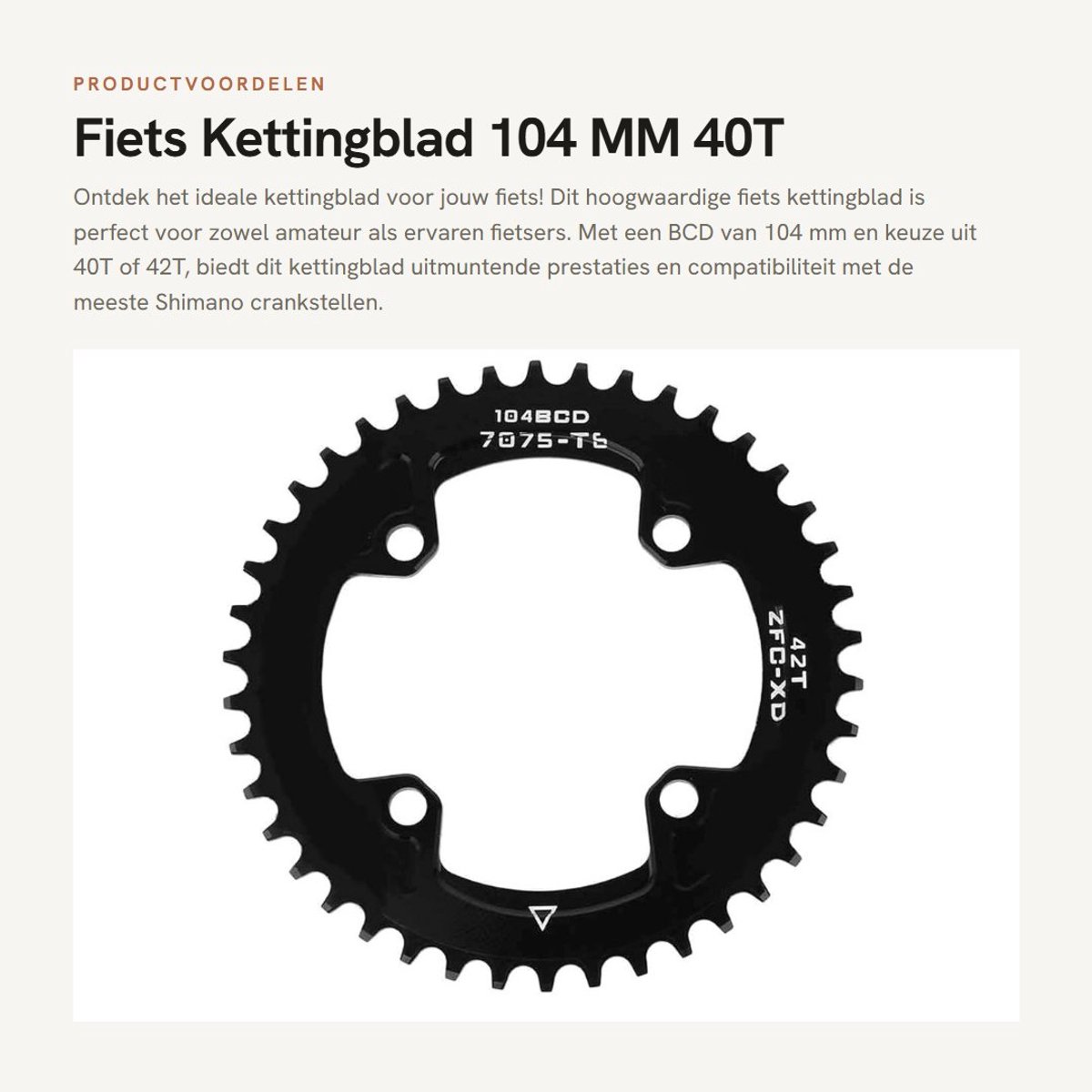 Dailygoods- Kettingblad 40T - BCD 104 MM - Aluminiumlegering - Lichtgewicht - Geschikt voor Shimano - Duurzaam en sterk - Fietsbladen