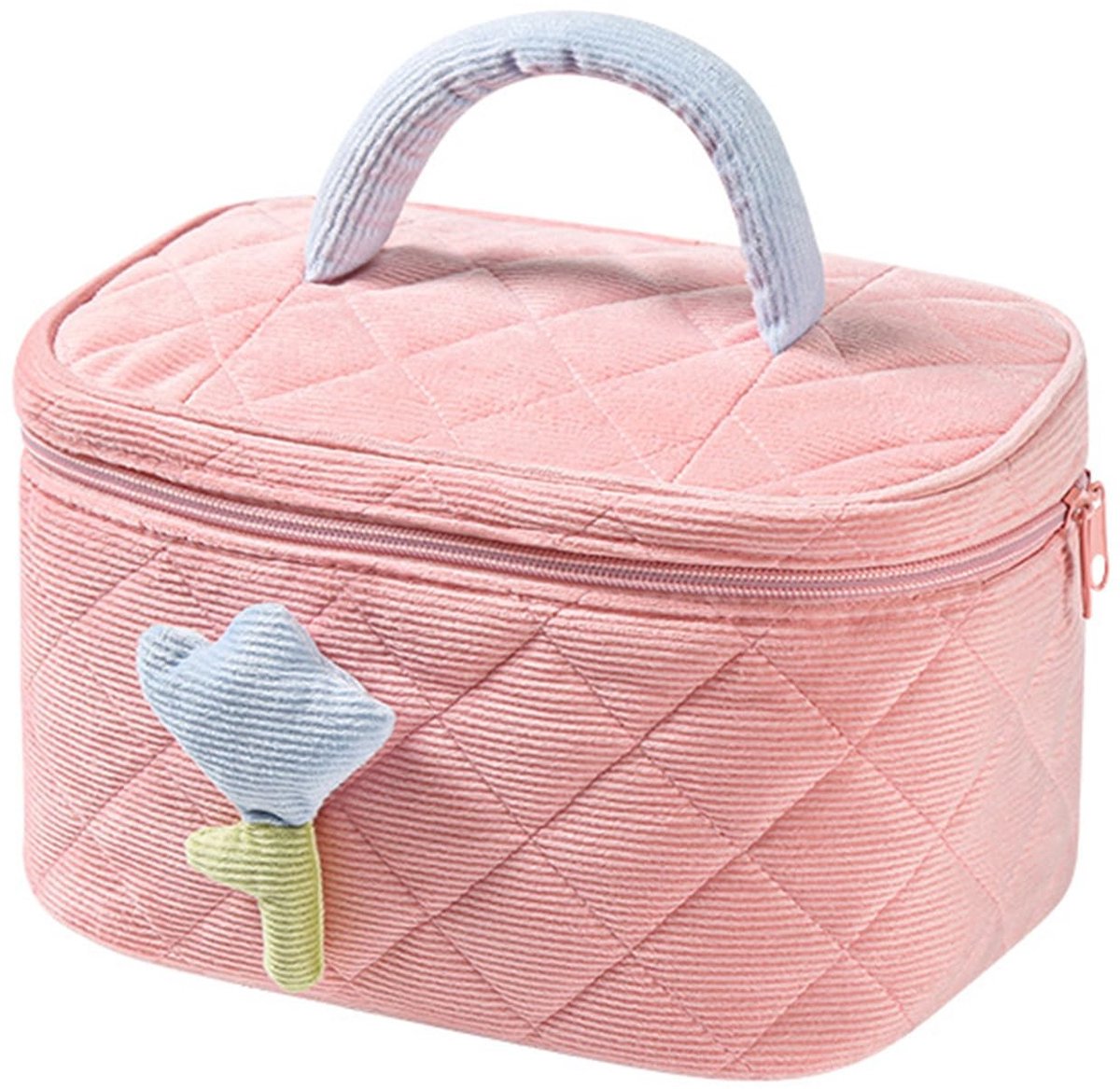 Dailygoods- Make-uptas met bloemenpatroon - Draagbaar - Toilettas - Reistas - Grote capaciteit - Hoogwaardig katoen - Licht en duurzaam - Cosmeticatas