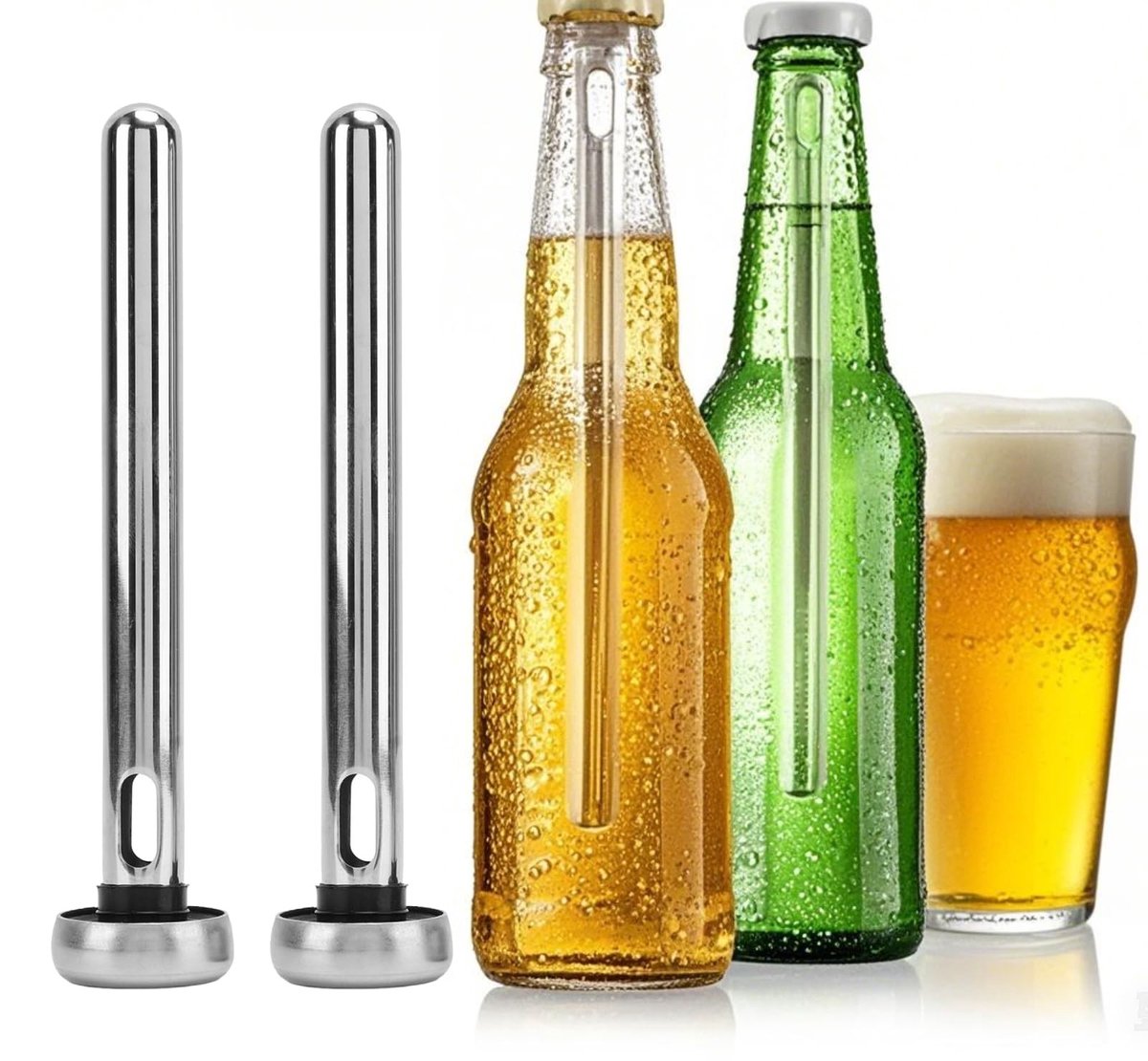 Dailygoods- Bierkoelerstick - 2 Stuks - Roestvrij Staal - Drankkoelers - Ideaal voor Bierliefhebbers - Koud Genot - Drankkoeler