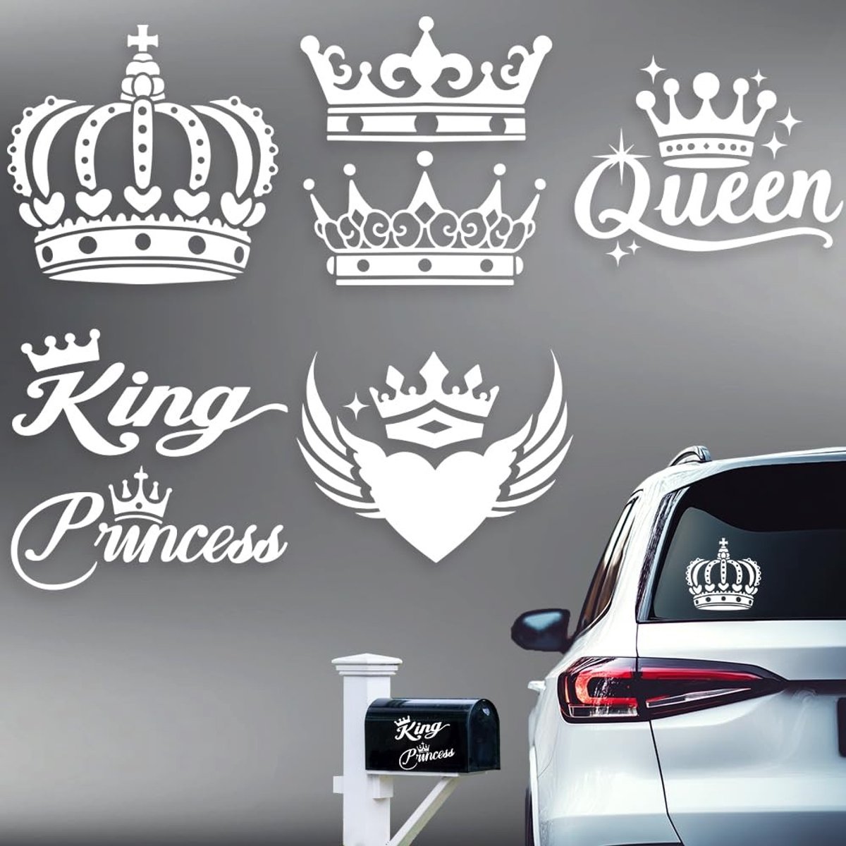 Dailygoods- Autokronen 5 Stuks - Reflecterende Vinyl Stickers - Waterdicht - Voertuigdecoratie - Koninklijk Design - Duurzaam Materiaal - Autostickers