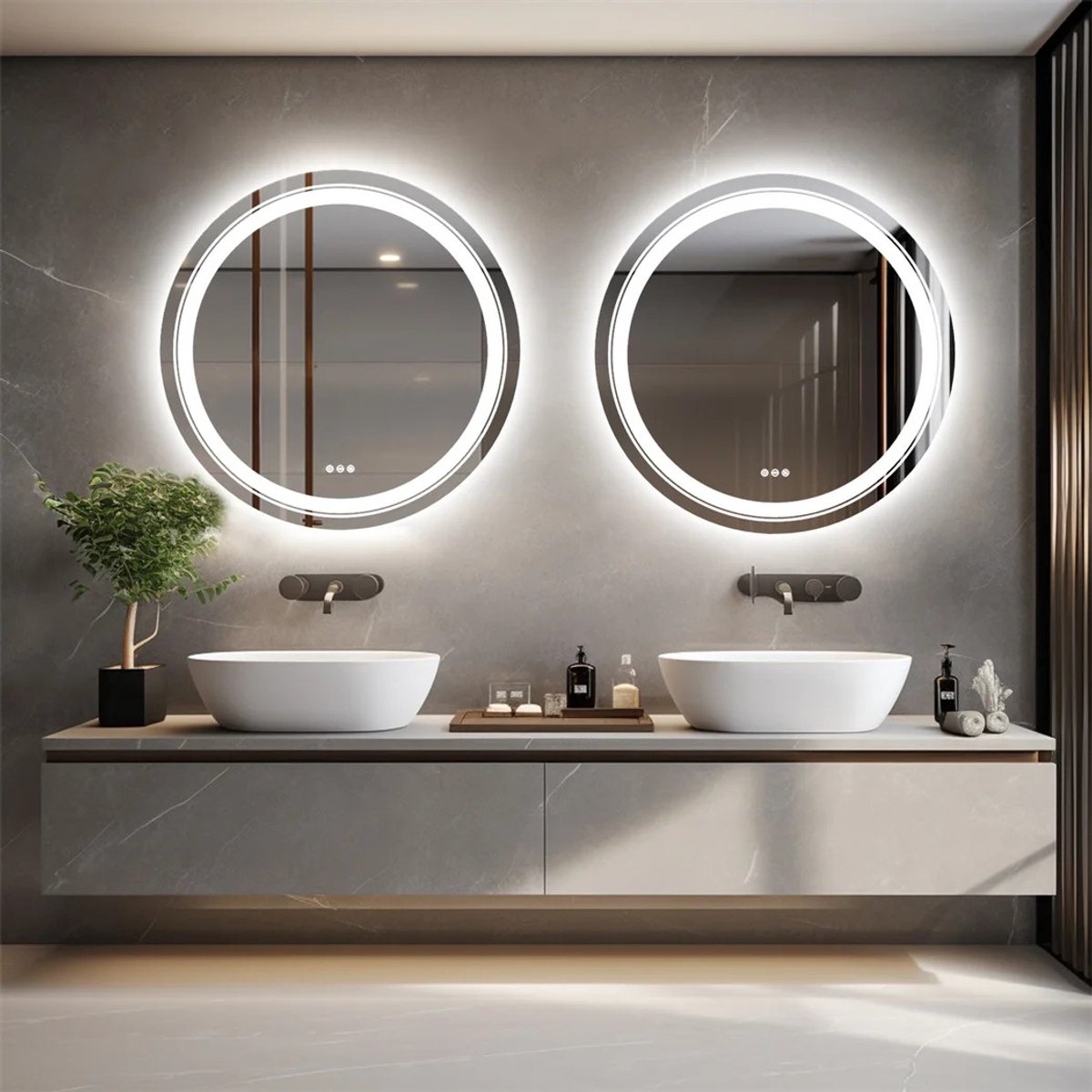 Dailygoods - Ronde Slimme Spiegel Badkamer - Verlichte Waterdichte Wastafel Make-upspiegel met Touchscreen