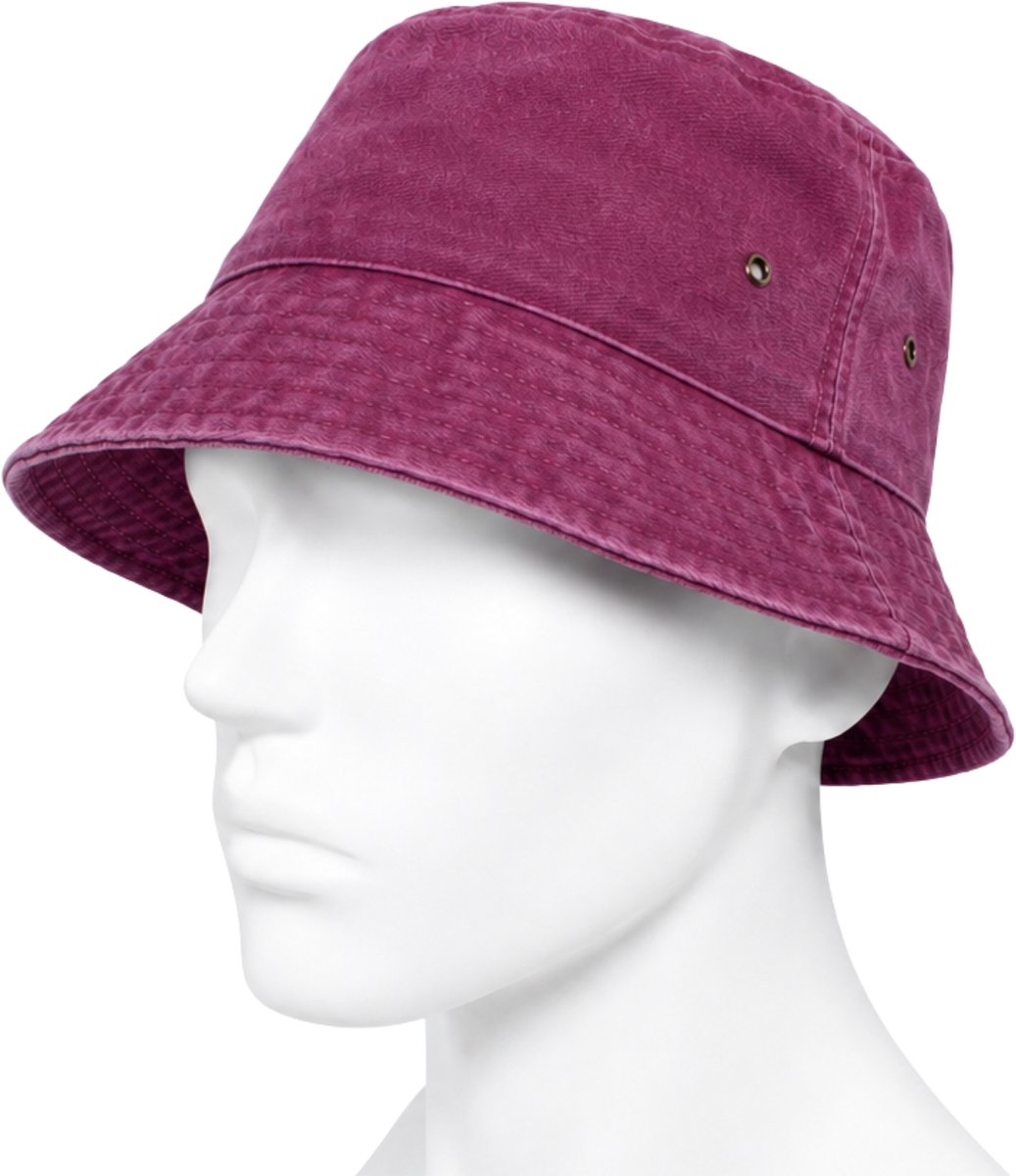 Bucket Hat - Washed Denim - Rood - Maat M/L - Vintage Look - Heren & Dames - Unisex - Festivalhoedje - Vissershoedje - Zonnehoedje - Regenhoedje - Emmerhoedje - Zomerhoedje