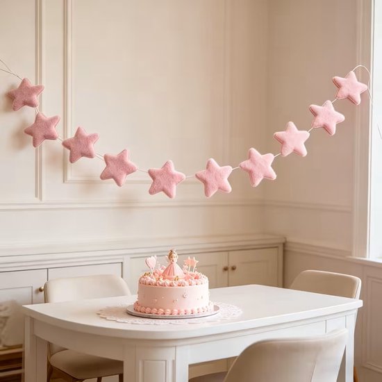 Kinderkamer slinger sterretjes– Slinger babykamer - Meisjesslinger - Babykamer Decoratie - Versiering babykamer - Aankleding - Wanddecoratie Slaapkamer Kind - Slinger ster - Roze sterren — afbeelding 2