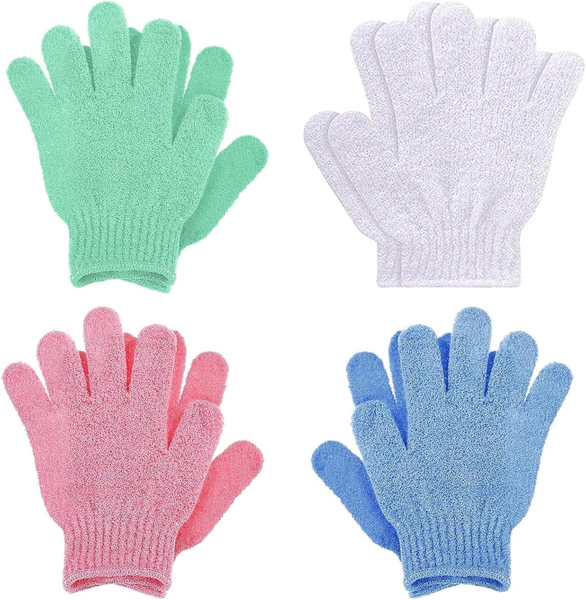 Exfoliërende Handschoenen - Badhandschoenen - Huidverzorging - Verwijdert dode huid - 4 paar - Multicolor