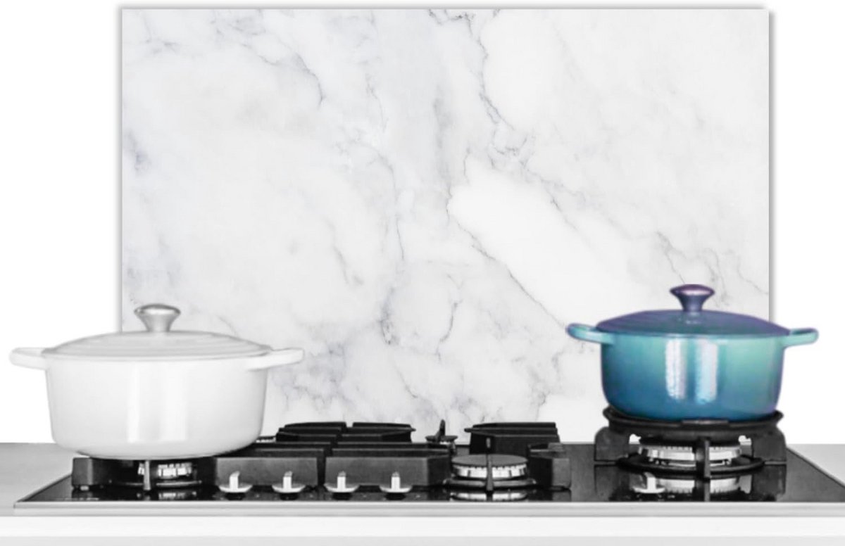 Keuken Spatscherm Wandpaneel Achterwand Koken Beschermen Luxe Marmerlook 70x50cm Wit Grijs