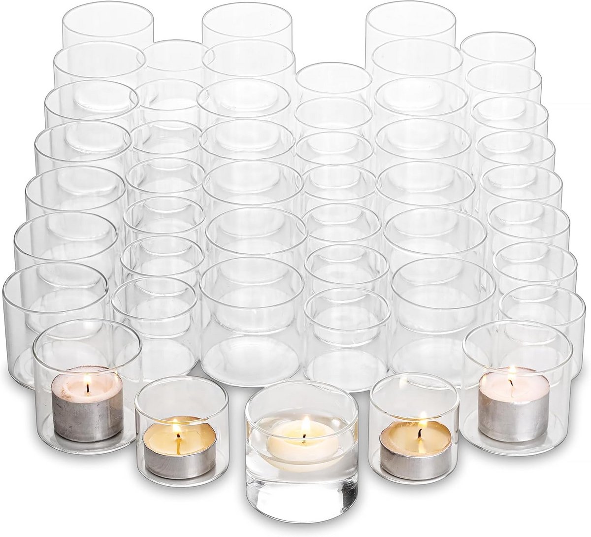Theelichthouders Glas - Kandelaars Votief - Sfeerverlichting Creëren - Set van 48 stuks - 2 Maten - Helder