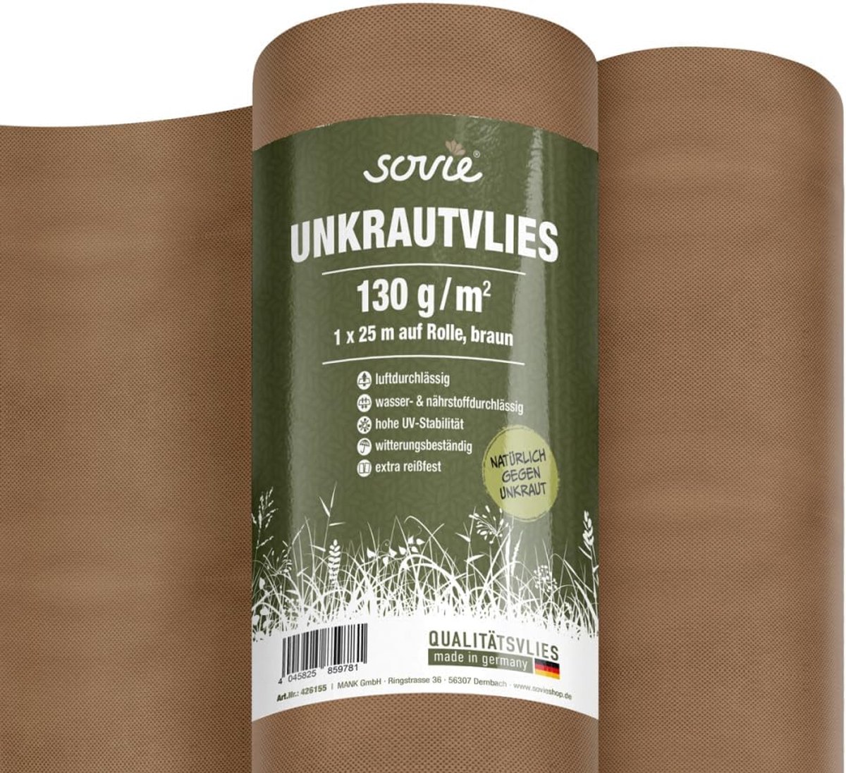 Sterk Bruin Vliesdoek 130g/m² – Onkruiddoek 1x25m voor Tuin en Bodembedekking