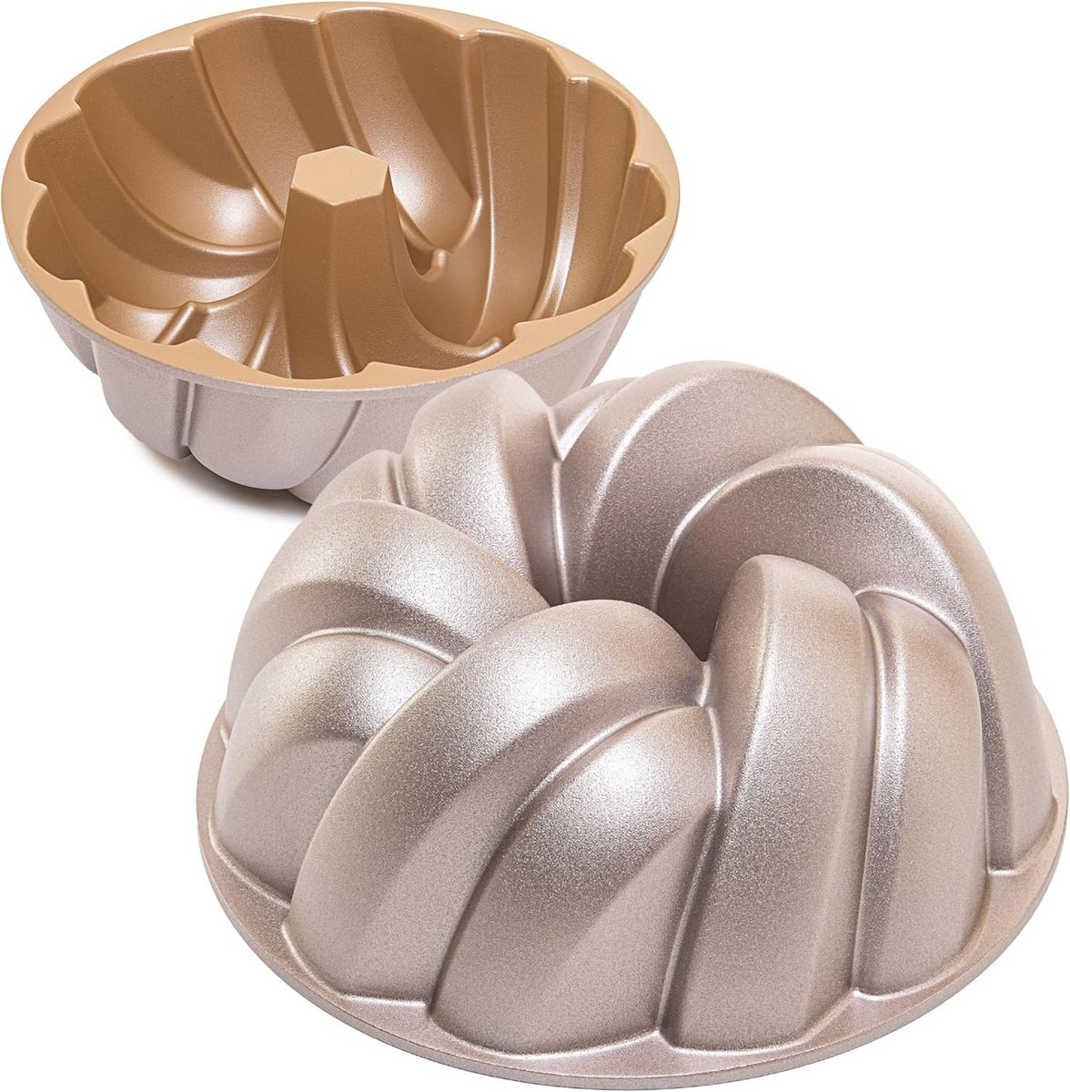 Tulband Bakvorm - Taartvorm Ringvorm - Gelijkmatig Bakken - Dubbele anti-aanbaklaag - 24 cm 2.5 liter - Roségoud