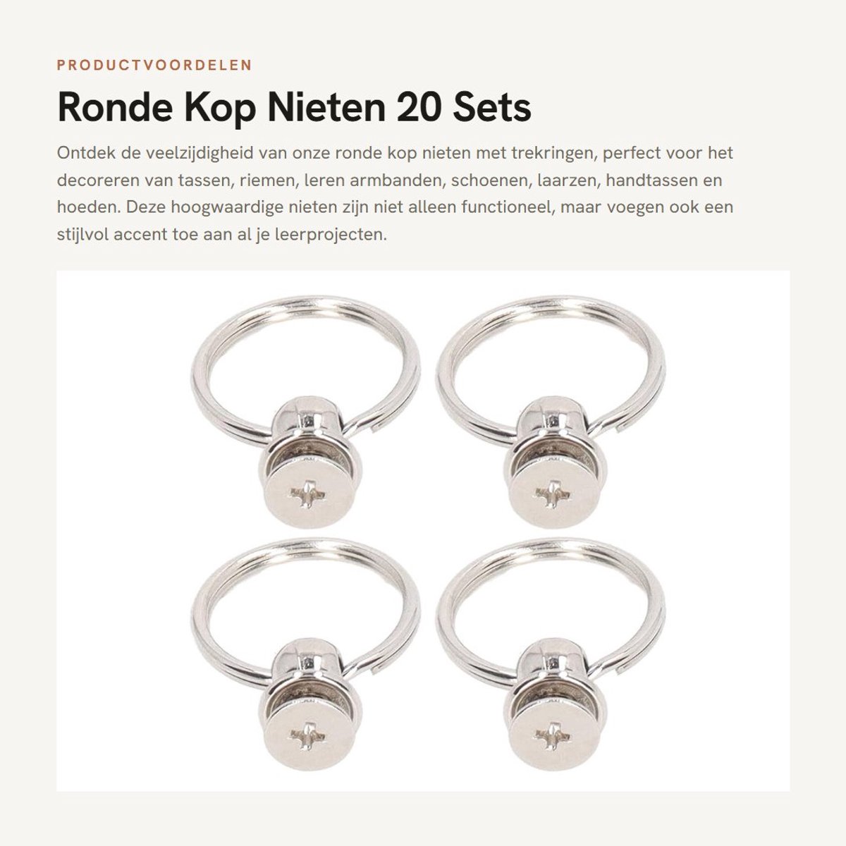 Dailygoods- Rivet 20 Sets - Ronde Kop - Met Trekringen - Voor Leerbewerking - Sterk en Duurzaam - Eenvoudig te Installeren - Leerrivet
