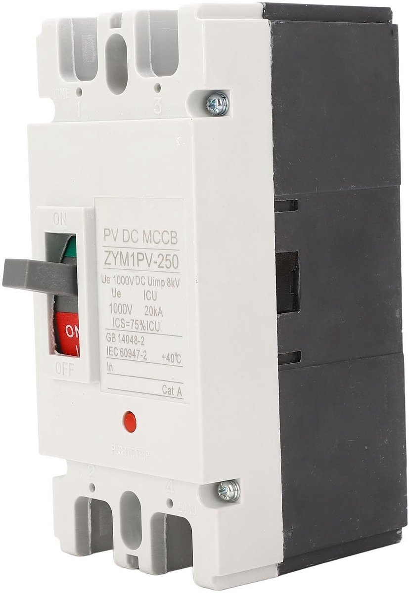 Dailygoods- Stroomonderbreker 200A 1000V - MCCB Solar Accu Schakelaar - Kortsluitingsbescherming - Overbelasting Bescherming - Weerbestendig - Vlamvertragend Materiaal - Beschermschakelaar