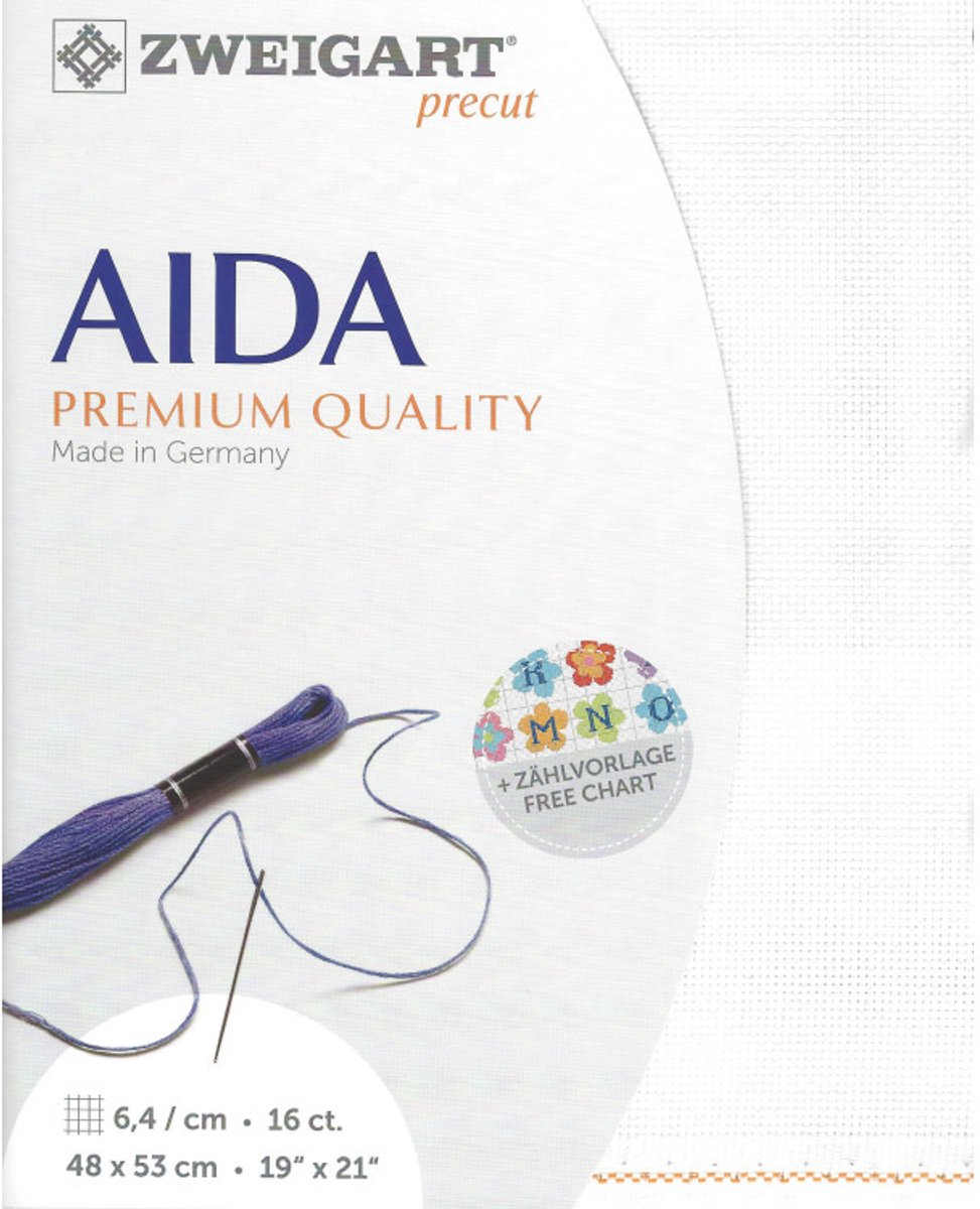 Zweigart borduurstof aida 16ct/ 6.4kruisje wit 101 afm. 48x53cm