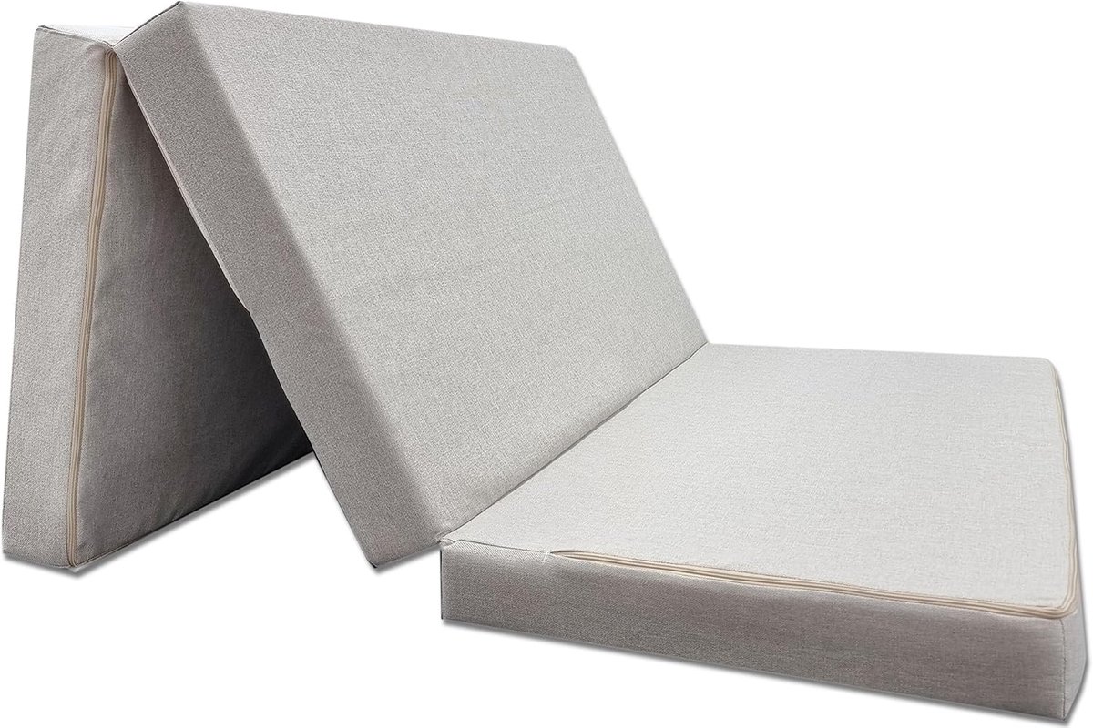Schuimmatras - Campingmatras met deksel 120 x 200 x 10 cm - Licht Beige