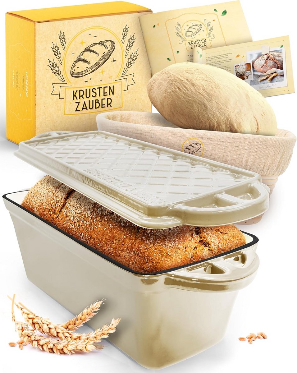 Broodbakvorm met deksel - Gietijzeren pan - Brood bakken thuis - Gelijkmatige warmteverdeling - 28 cm - Rood