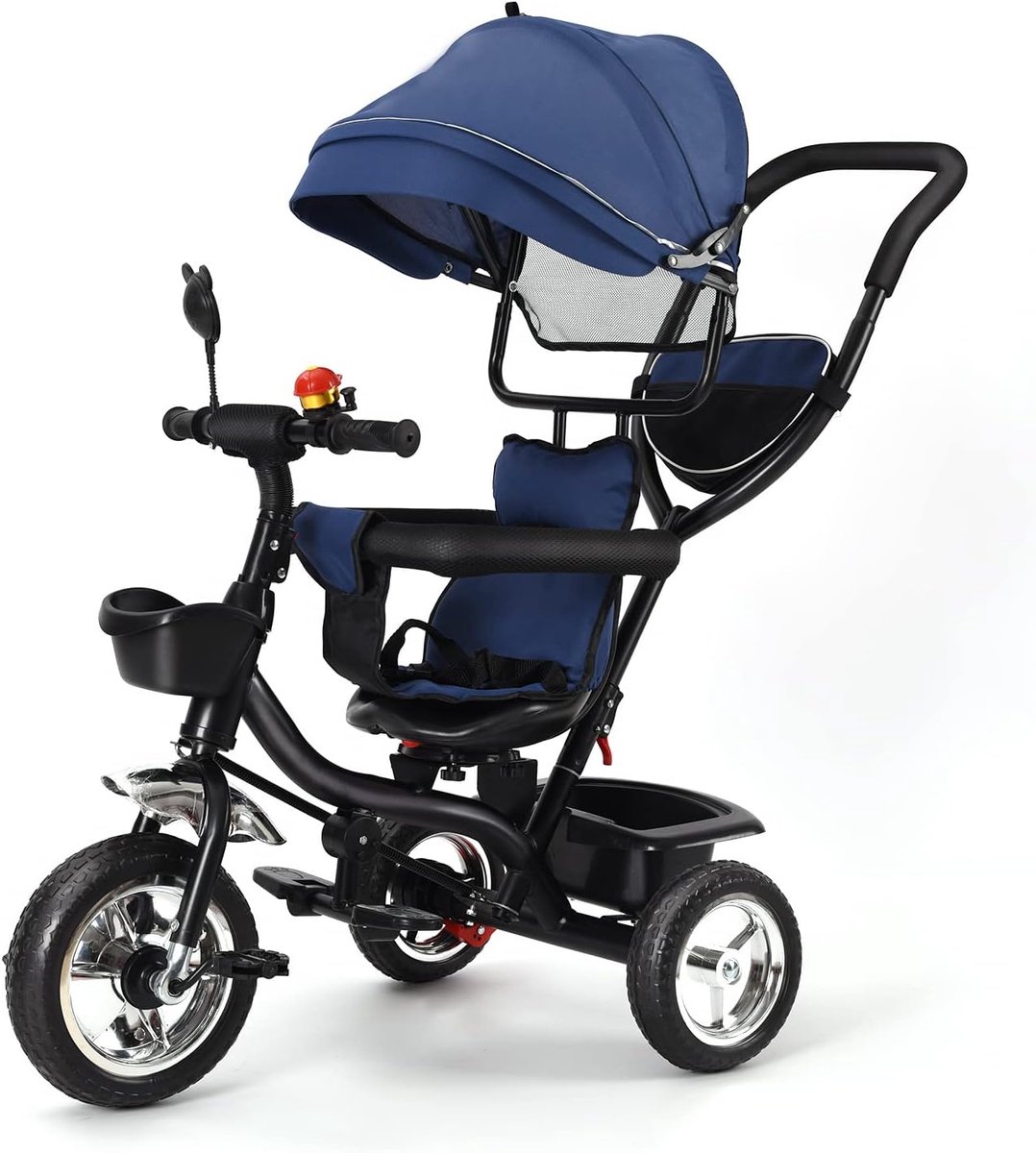Kinder driewieler - Loopfiets met duwstang - Buiten spelen - Verstelbare duwstang - 75 cm - Donkerblauw