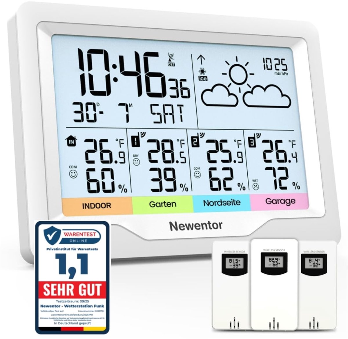 Weerstation Binnen Buiten - Thermometer Hygrometer - Weer Monitoren - Meerdere Sensoren - 60 Meter Bereik - Zwart