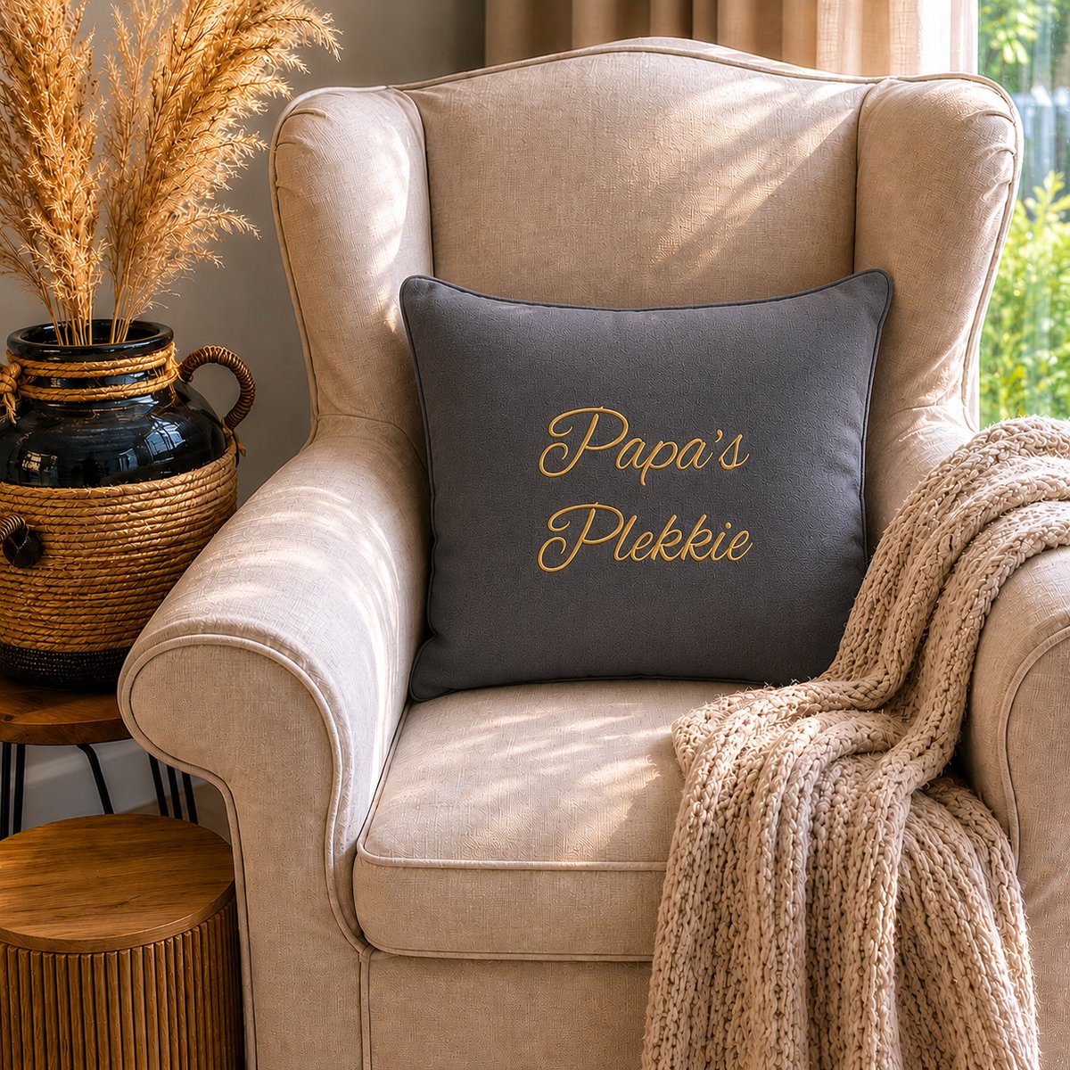 Maison Marcella kussenhoes papa plekkie grijs mokka 50x50 met vulling