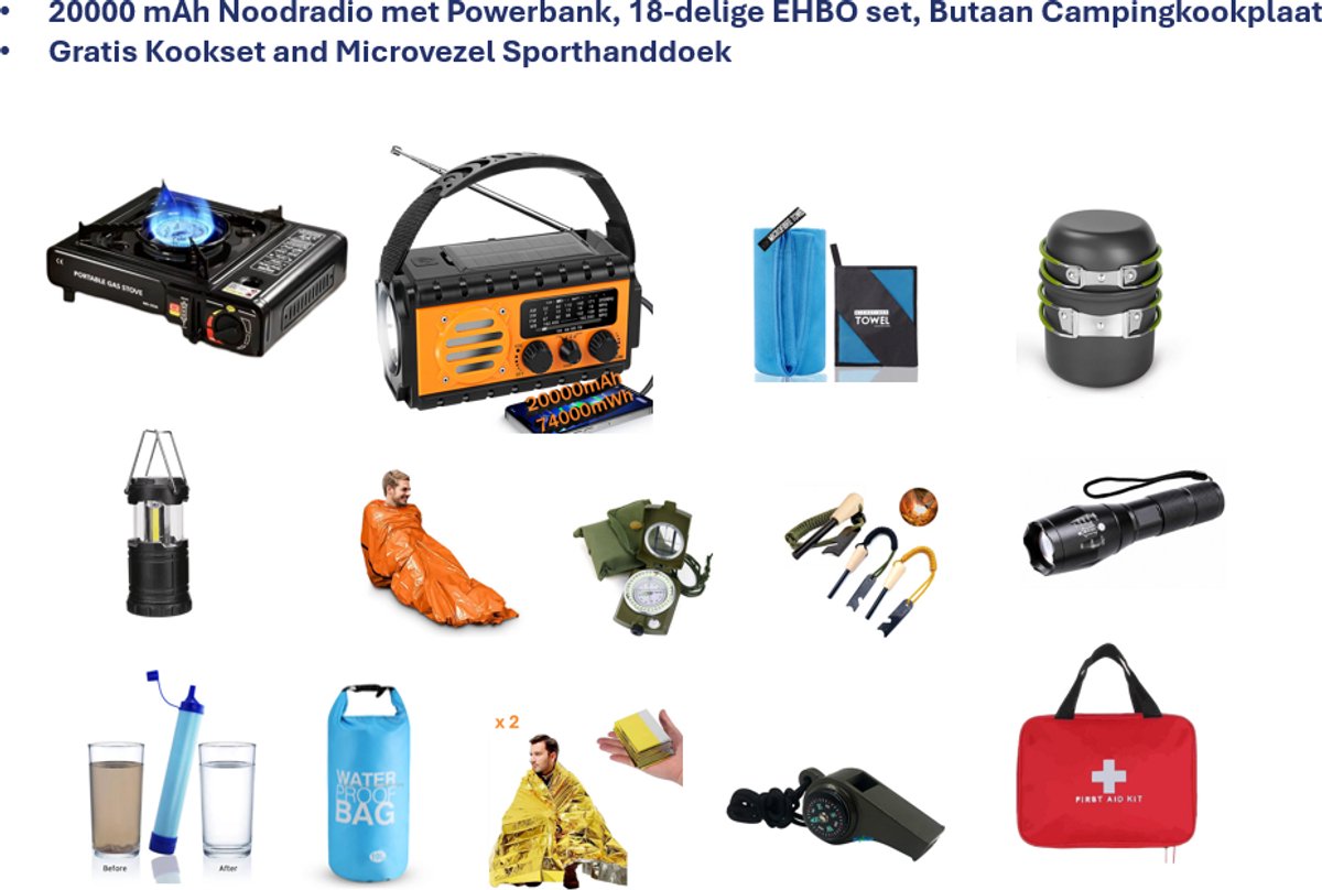 72 uur Noodpakket Max voor het gezin : Tijdelijke aanbieding met een 10000 mAh Noodradio - gratis kookset en Microvezel Sporthanddoek - Noodpakket voor Thuis - Survival Kit & Overlevingspakket - Oorlog