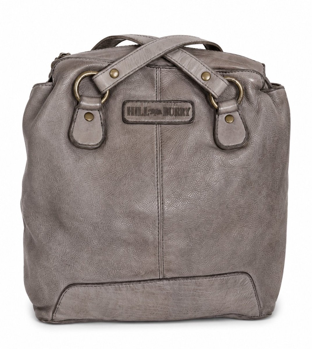 Hillburry Schoudertas-Rugtas - Gewassen Leer - Grijs - Stoer en Praktisch - (bxhxd) ca. 25cm x 25cm x 10cm