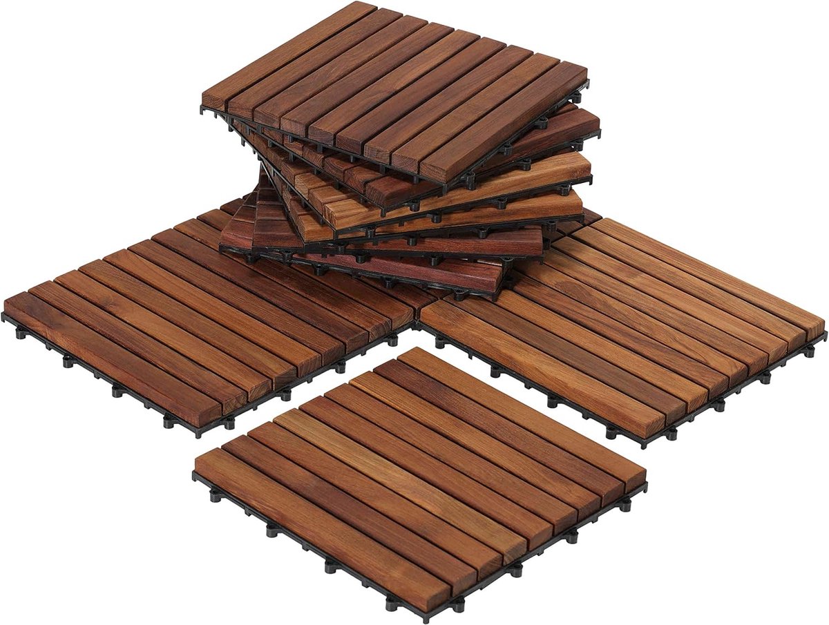 Houten Vloertegels - Kliktegels Teak - Buiten Vloeren - EZ-Floor Systeem - 10 Stuks - Geolied